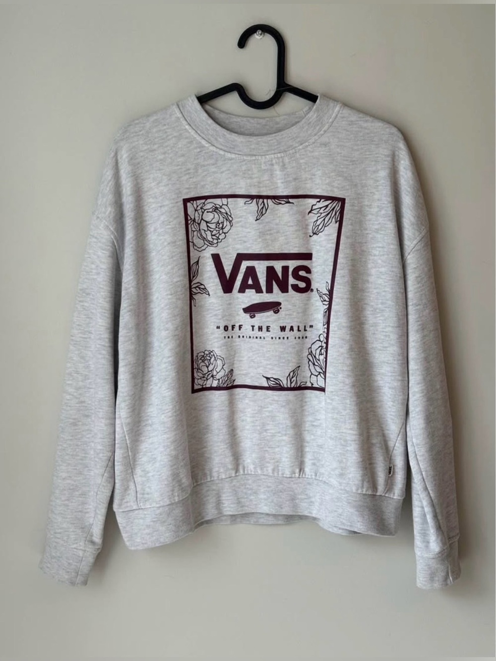 Vans Women’s Red Floral Graphic Light Grey Crew Neck Sweater